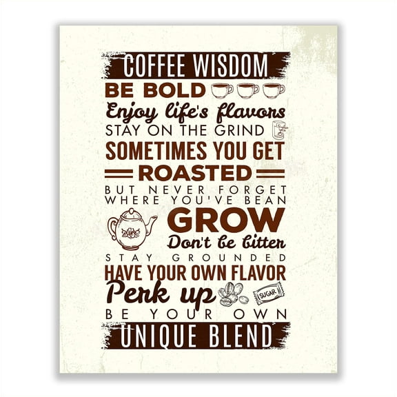 Coffee Wisdom Blend- Funny Coffee Sign Wall Art, Inspirational Wall Art Print Is Home Wall Decor, Office Decor, Restaurant, & Cafe Décor