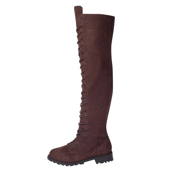 Coffee Women Booties With Lace Up Design Round Toe Strap Side Zipper Comfortable Fit For Everyday Use Versatile