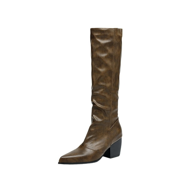 Coffee Women Boots With Round Toe Comfortable For Wide Feet