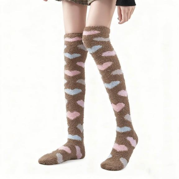Coffee Women Cold Weather Over-Knee Socks With Plush Fleece And Extended Fit For Daily Use Hand Wash