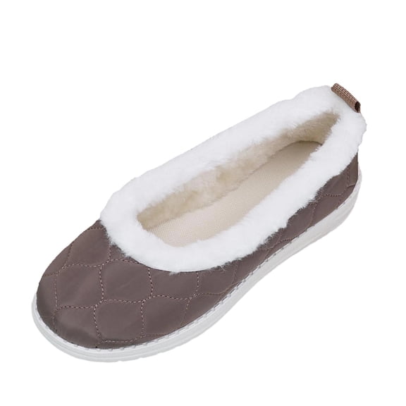 Coffee Women Flat Round Toe Shoes With Furry Lining For Everyday Winter Comfort
