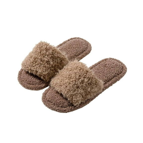 Coffee Women Home Slippers With Fuzzy Plush For Comfort Non-Slip Design Cozy Footwear