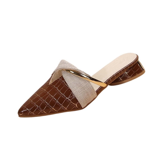 Coffee Women'S Comfortable Low Heel Mules Pointed Toe Closed Toe Chunky Heel Slip-On Casual Plus Size Indoor Outdoor Slides