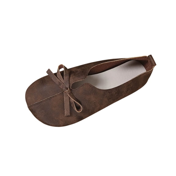 Coffee Women'S Flat Shoes Soft Soled Round Toe Closed Toe Ankle Wrapping Pumps Bow Tie Detail Casual Comfortable For Everyday Wear Slip On Style Size 41