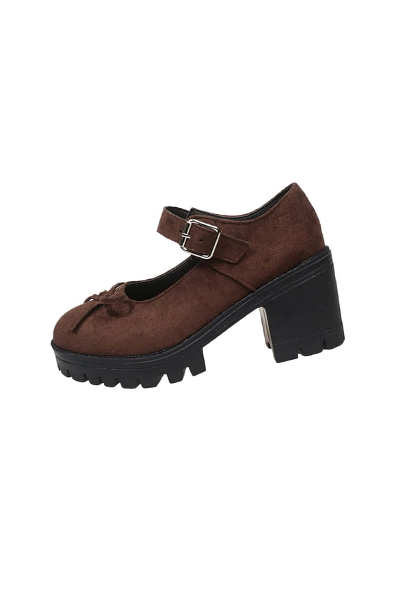 Coffee Women'S Pumps Bow Decor Ankle Strap Block Heel Soft Surface Comfortable Lightweight Casual Daily Outdoor Summer Walking Footwear Size 38