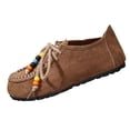 thumbnail image 1 of Coffee Womens Ethnic Style Moccasin Slippers Flat Shoes Beaded Rope Lacing Soft Upper Casual Outdoor Indoor Wear Size 5.5, 1 of 7