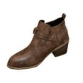 thumbnail image 1 of Coffee Womens Short Boots With Pointed Toe And Belt Accent Thick Heel For Comfortable And Elegant Wear, 1 of 9