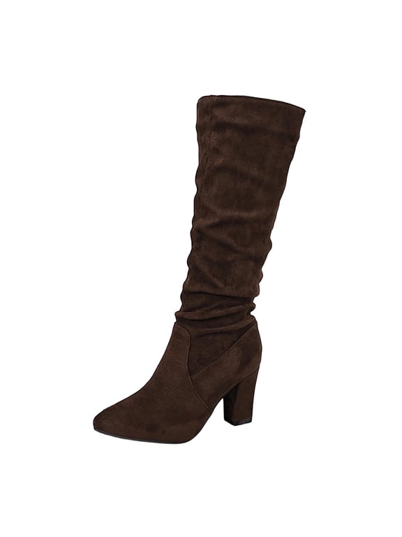 Coffee Womens Slouchy Boots With Block Heel For Stylish Casual Wear And All-Day Comfort In Cold Weather