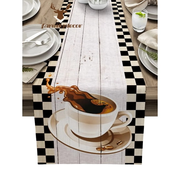 Coffee Wood Grain Retro Lattice Table Runner Home Wedding Table Flag Mat Centerpieces Decoration Party Dining Long Tablecloth
