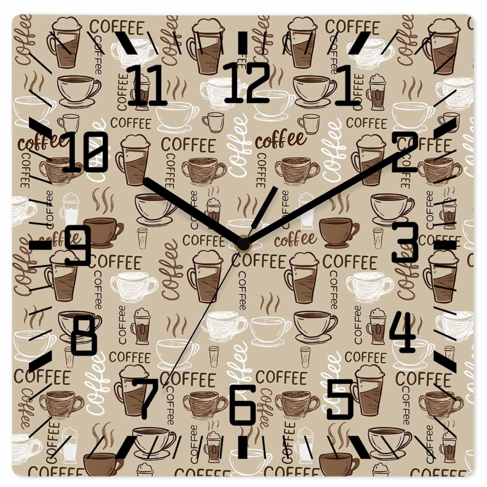 Coffee Wooden Wall Clock Silent Non Ticking, Beige Farmhouse Retro ...