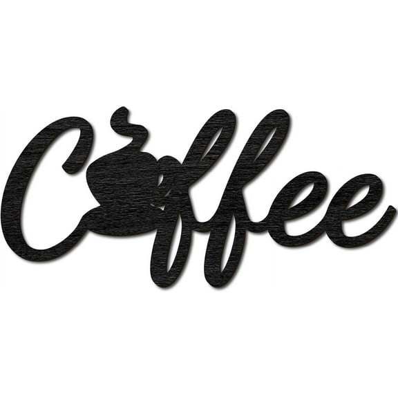 Coffee Word Sculpture Wood Sign Wooden Laser Cutout Unfinished Slices Wood Letter Wall Sign Ornaments Art for Crafts DIY Personalized Front Door Kitchen Home Wall Decor 12x5.4Inch-Black for diy