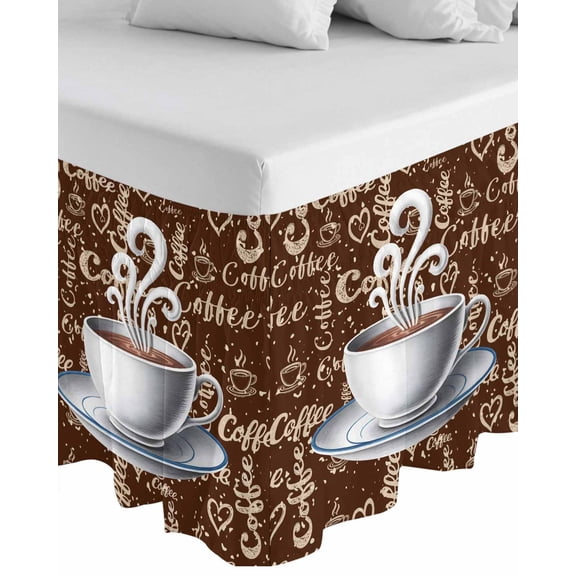 Coffee Wrap Around Bed Skirts for King Bed 16" Drop, Bed Skirt with Adjustable Elastic Belt Dust Ruffle Bed Valance for Bedroom Hotel Luxury Vintage Art Farmhouse Bed Frame Cover