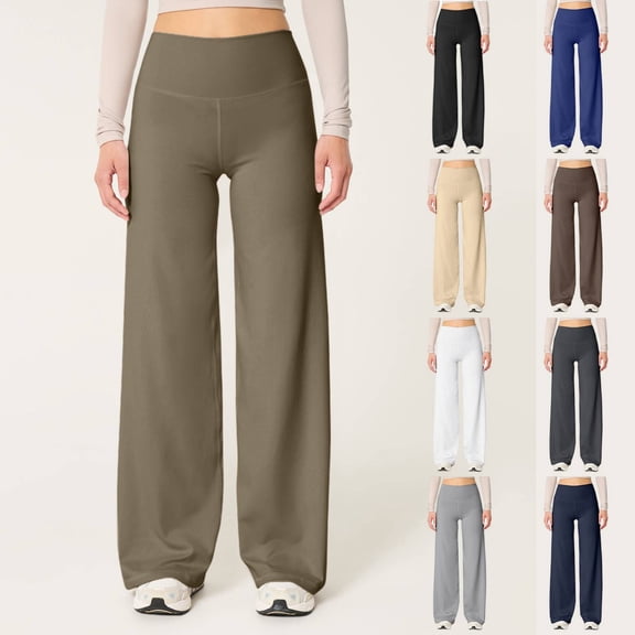Coffee Yoga Pants for Women Dress Pants Wide Leg Business Casual Slacks High Waist Lounge Trousers L