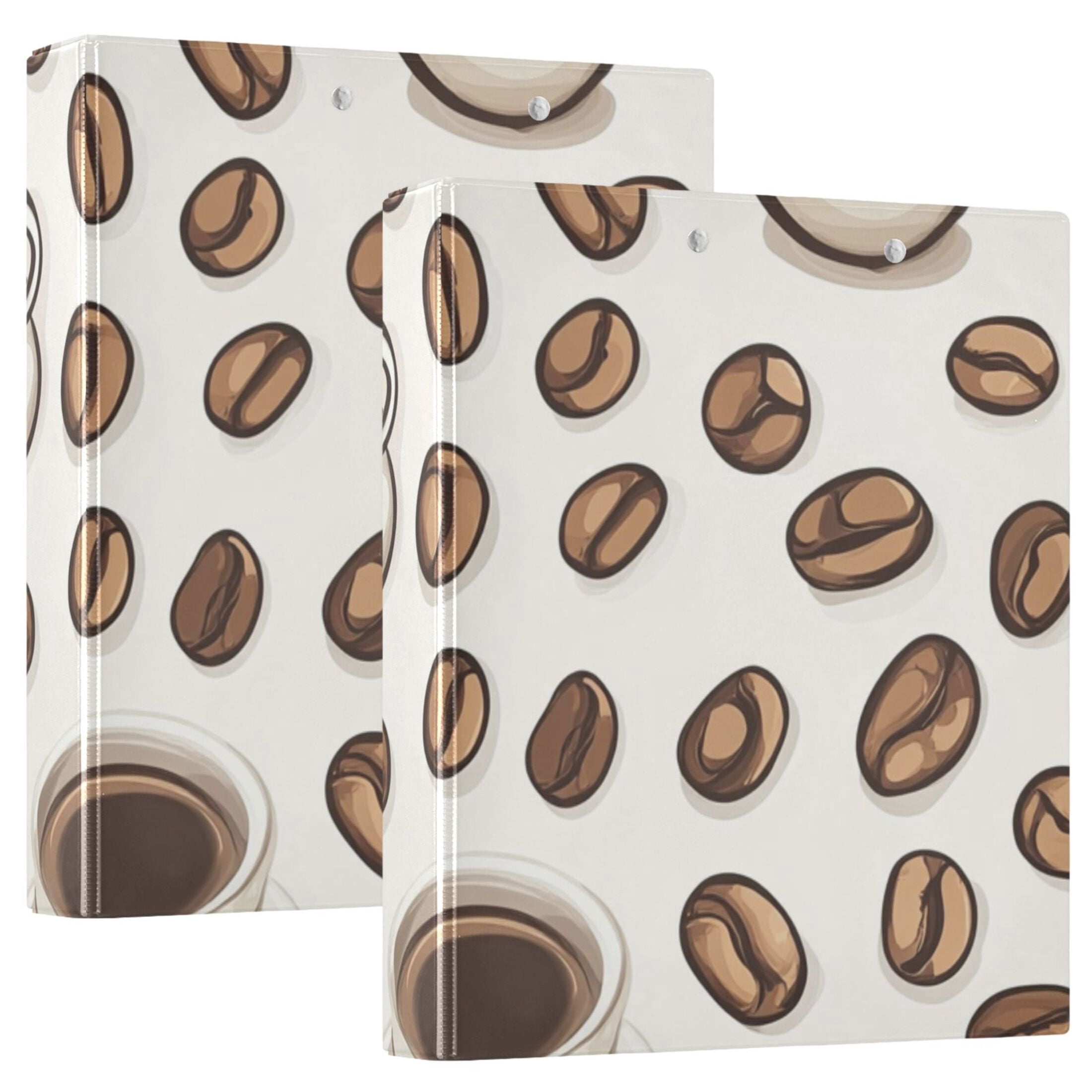 Coffee and Coffee Beans 3 Ring Binders 1.5 inch Hardcover File Folders with Interior Pockets A4 Size Organizer for School Office Hospital