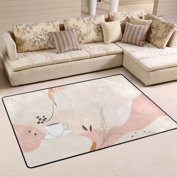 Coffee and Coffee Beans Soft Polyester Area Rug 36''x24'', Non Slip, Memory Foam, Water Absorbent