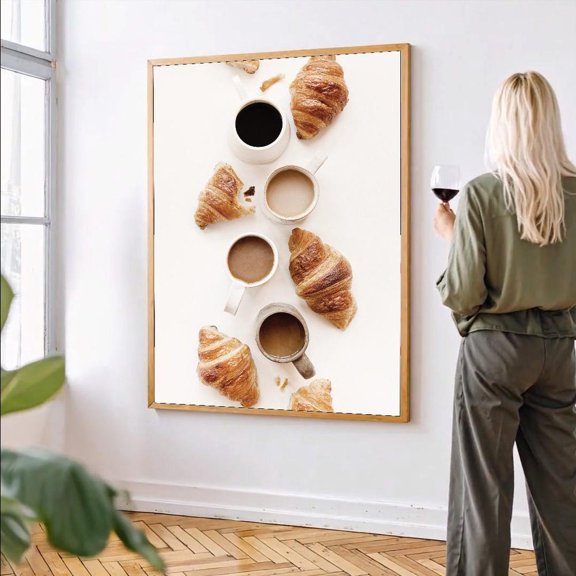 Coffee and Croissant Kitchen Print Modern Breakfast Wall Art