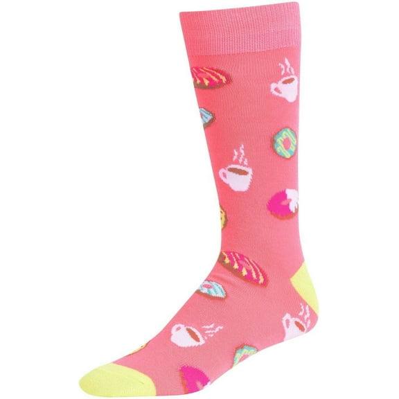 Coffee and Donuts Fun Colorful Patterned Novelty Dress Casual Crew Socks For Men