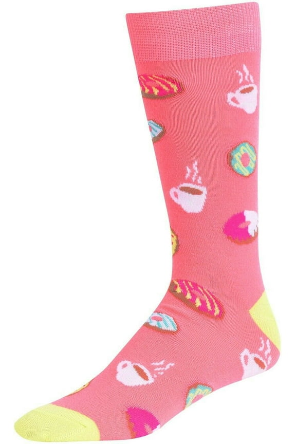 Coffee and Donuts Fun Colorful Patterned Novelty Dress Casual Crew Socks For Men