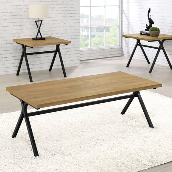 Coffee and End Table Collection | Blends Modern and Rustic Elements | Gunmetal and Golden Oak Finish | Meets Varying Decor Needs
