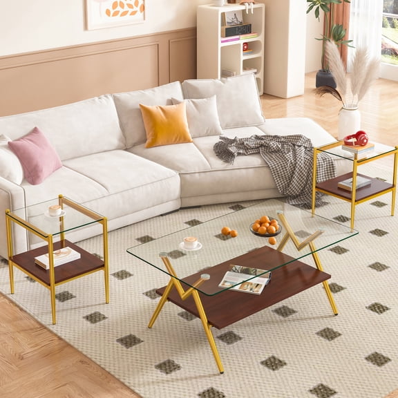 Coffee and End Tables Collection | Living Room Tables with Strong Load - Bearing | Tempered Glass Surface and Iron Frame | Guarantees Long - Term Use