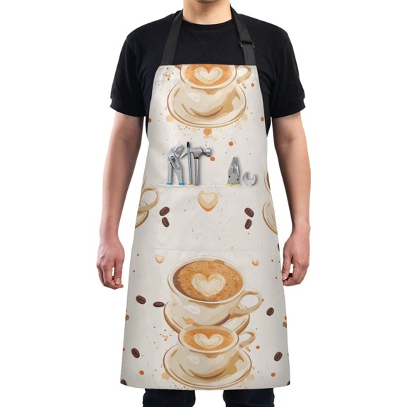 Coffee and Heart Latte Kitchen Apron with 2 Pockets Adjustable waterproof Cooking Aprons for Women Men Chef