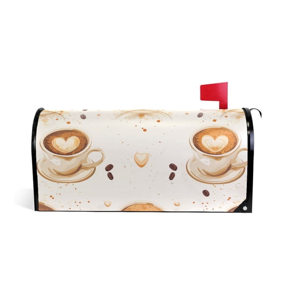 Coffee and Heart Latte Mailbox Covers Magnetic Post Box Cover Wraps Standard Size 21"x18" Waterproof Home Garden Yard Outside Decor