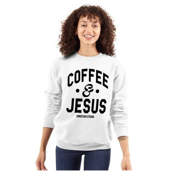 Coffee and Jesus Christ Strong Women Plus Size Crewneck Sweatshirt Brisco Brands 2X