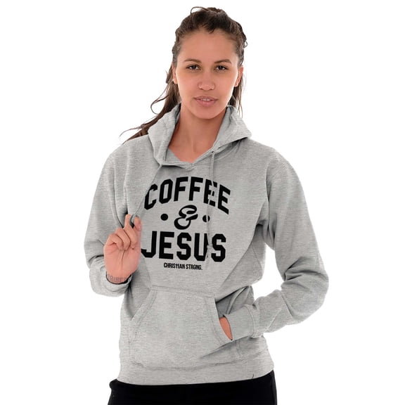 Coffee and Jesus Christ Strong Women Plus Size Graphic Pullover Hoodie Brisco Brands 3X