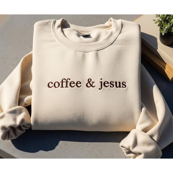 Coffee and Jesus Christian Embroidered Shirt, Faith and Coffee Graphic Tee, Bible Verse Shirt, Trendy Religious Top, Caffeine and Christ