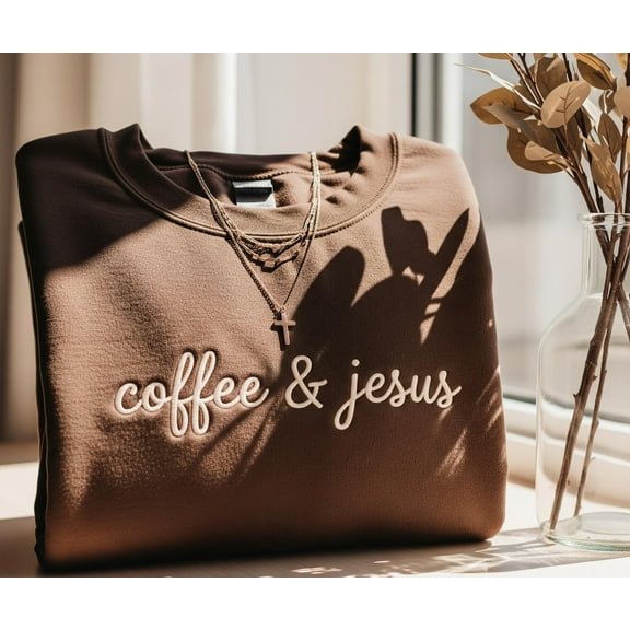 Coffee and Jesus Embroidered Sweatshirt, Christian Gift for Women, Faith Based Shirt, Cozy Religious Sweater, Prayer and Coffee Tee