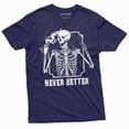 thumbnail image 1 of Coffee and Skeleton Halloween funny T-shirt Mens Womens Unsiex tee Coffee tea drinking Costume (Large Navy Blue), 1 of 7