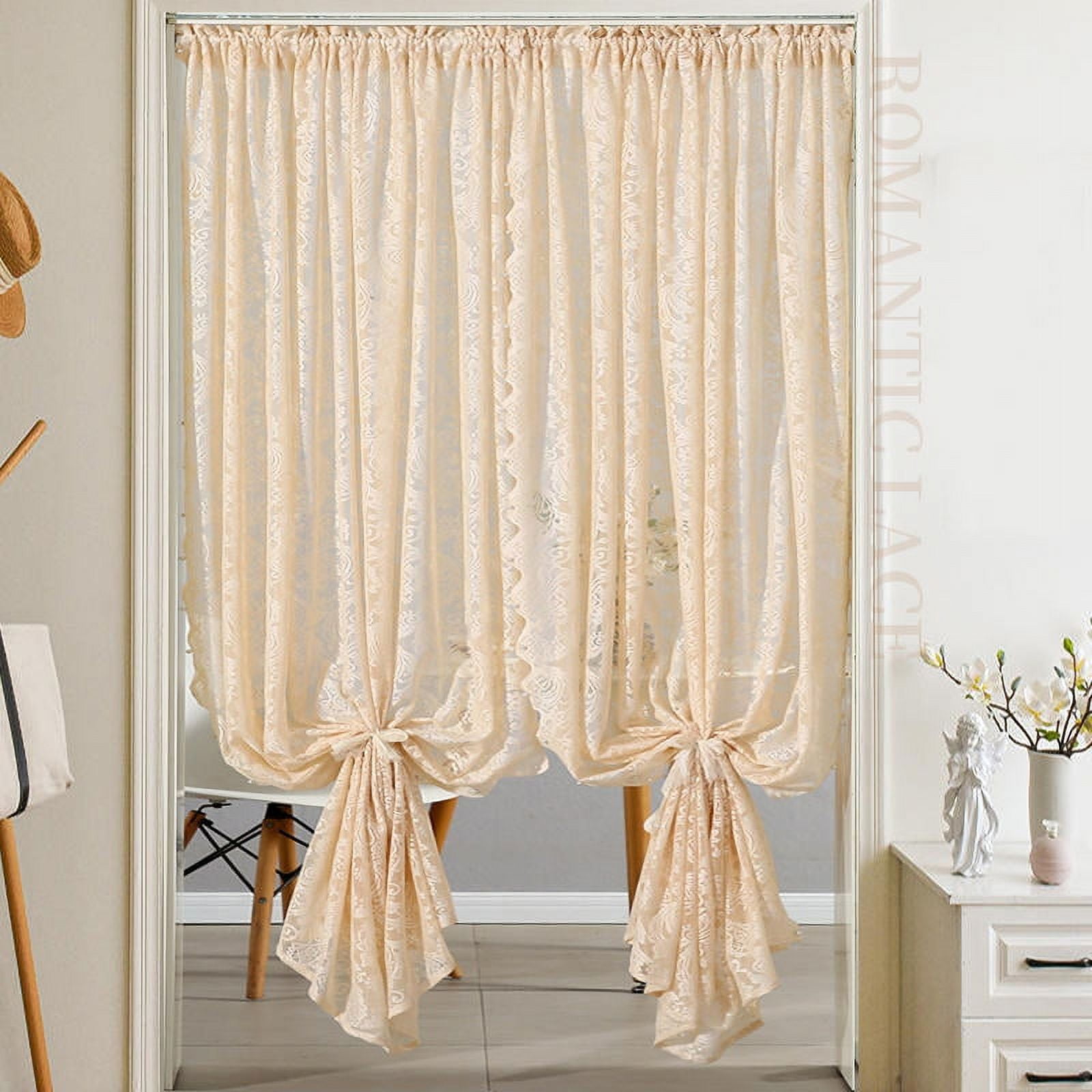 Coffee color Lace Valances for Windows 2 Pack Floral Sheer Curtains