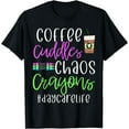 thumbnail image 1 of Coffee cuddles crayons chaos daycare childcare worker funny T-Shirt, 1 of 4