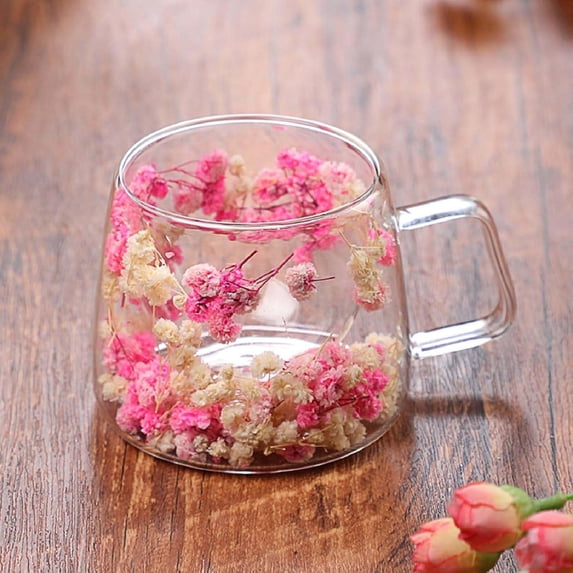 Coffee cup Kitchen Gadgets Double Wall Insulated Glass Cup Dried Flower Mug With Handle Creative Transparent Coffee Cups Gift For Women Mom Female