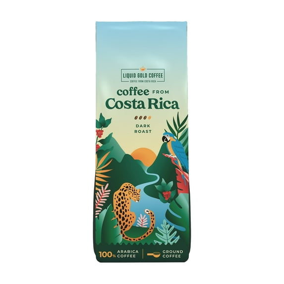 Liquid Gold Coffee from Costa Rica Dark Roast Ground, 1 Bag 340 Grams (12 OZ), Fair Trade, From Coopeagri Farm, Roasted Fresh in USA