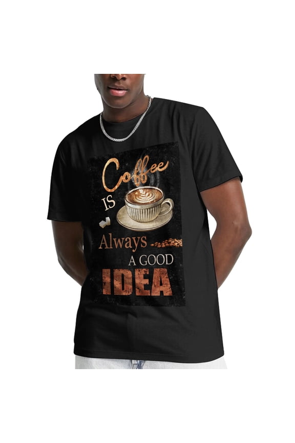 Coffee is Always a Good Ideas Picture Mens Graphic T-Shirt(Black)