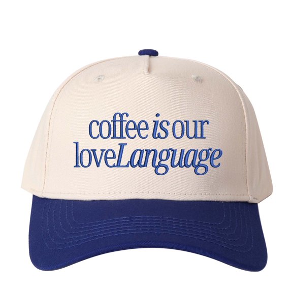 Coffee is Our LoveLanguage Letter Embroidered Color Block Trucker Hat Unisex Adjustable Cotton Breathable Fashion Cap for Travel Daily Wear