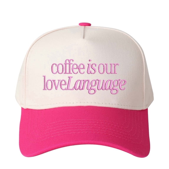 Coffee is Our LoveLanguage Letter Embroidered Color Block Trucker Hat Unisex Adjustable Cotton Breathable Fashion Cap for Travel Daily Wear