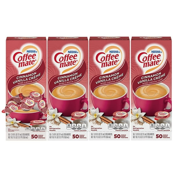 Coffee mate Cinnamon Vanilla Creme Liquid Coffee Creamer Singles, 0.375 fl oz, 50 Ct, 4 Pk