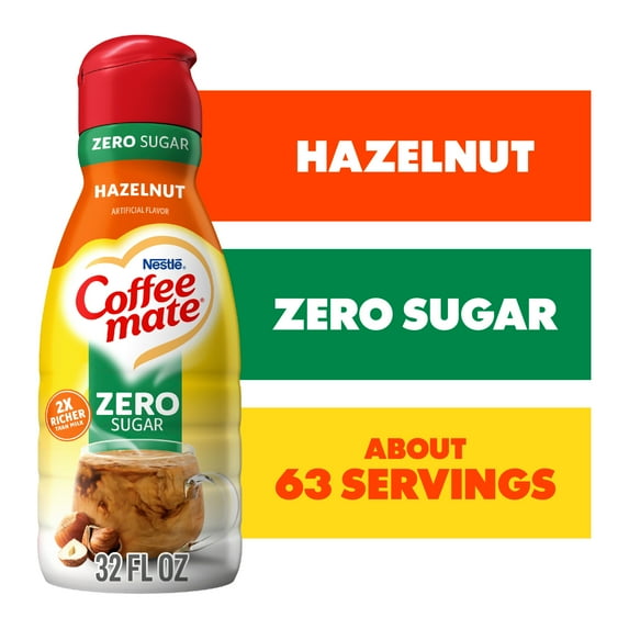 Coffee mate Hazelnut Zero Sugar Gluten Free Liquid Non-Dairy Coffee Creamer, 32 fl oz