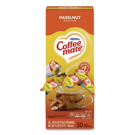 Coffee mate Hazelnut Non-Dairy Creamer, 0.375 fl oz, 50 Count Tubs