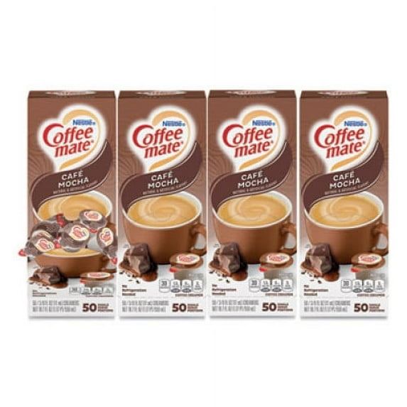 Coffee-mate Liquid Coffee Creamer, Cafe Mocha, 0.38 oz Mini Cups, 50/Box, 4 Boxes/Carton, 200 Total/Carton