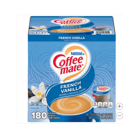 Coffee-mate Liquid Coffee Creamer Singles, Non-Dairy, French Vanilla, 0.38 fl oz, 180 ct - Vanilla Creamer, Coffee Essentials, Non-Dairy, Bulk Creamer Packs