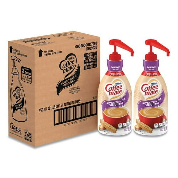 Coffee-mate Liquid Coffee Creamer, Sweetened Original, 1.5 Liter Pump Bottle, 2/Carton