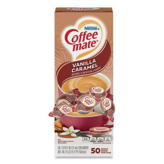Coffee-mate Liquid Coffee Creamer, Vanilla Caramel, 0.38 oz Mini Cups, 50/Box, Each