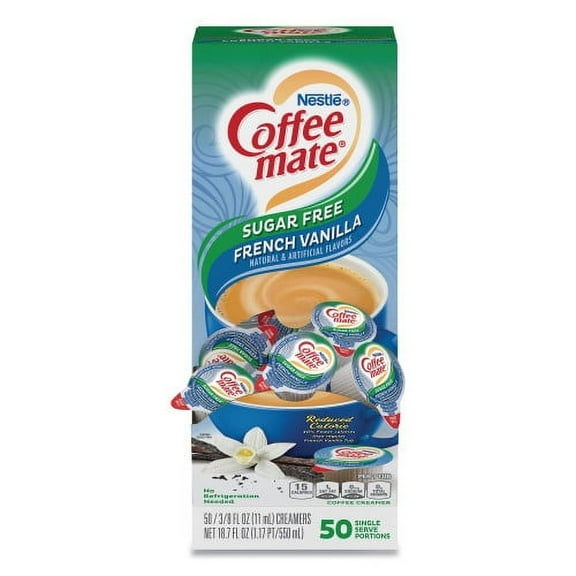 Coffee-mate Liquid Coffee Creamer, Zero Sugar French Vanilla, 0.38 oz Mini Cups, 50/Box, Each