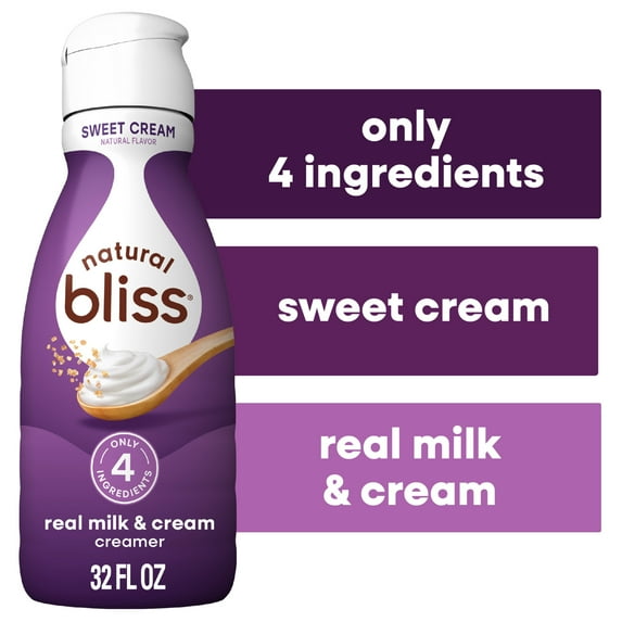 Natural Bliss Milk and Sweet Cream, Liquid Dairy Coffee Creamer, 32 fl oz
