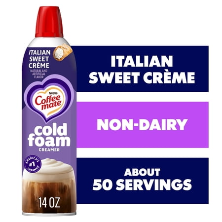 (Pack of 2) Coffee mate Non Dairy Italian Sweet Creme Flavored Cold Foam Coffee Creamer, 14 fl oz Can
