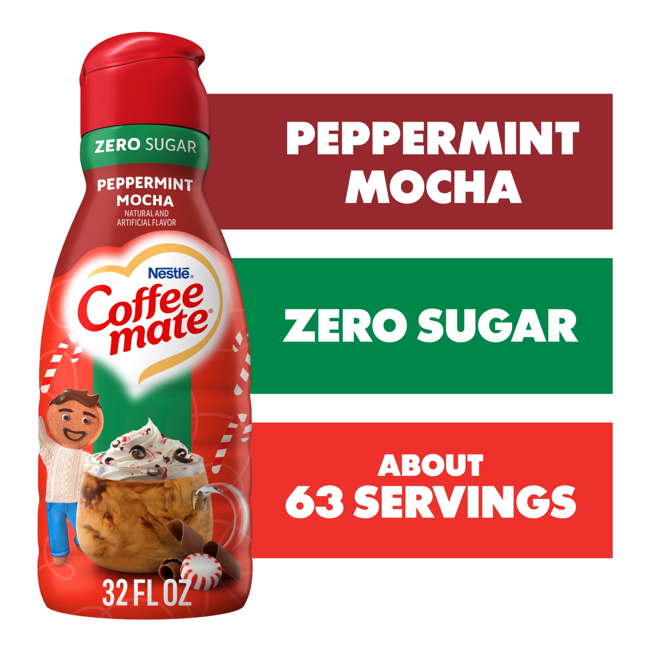 Coffee mate Peppermint Mocha Flavored Coffee Creamer, Zero Sugar, Gluten-Free, 63 Servings 32 fl oz
