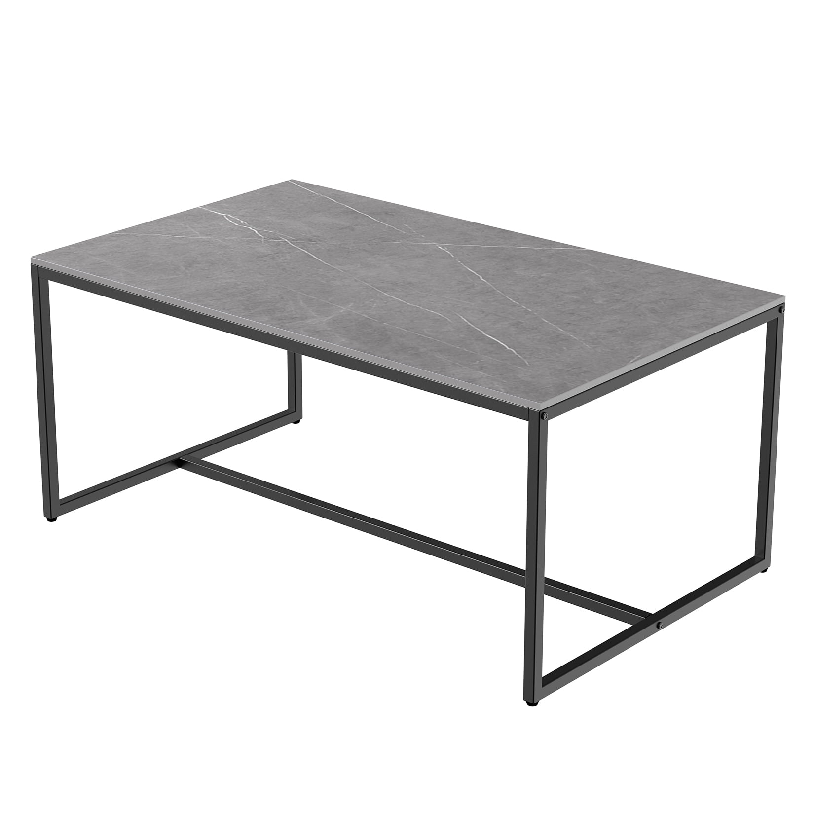 Rectangular Black/Grey Marble Coffee Table with Metal Frame